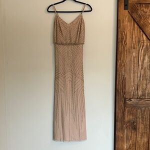 Elegant Adrianna Papell Beaded Evening Gown Prom Dress Gatsby Nude